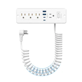 Furniture Drawer Outlet Kit, 65W USB C Recessed Power Strip with 4 Outlets & 4 USB Ports,Hidden Charging Station for Home Office 6 FT White Cord