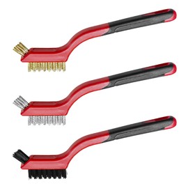 ZIMISI 3PCS Car Cleaning Brush Set, Universal Small Nylon/Brass/Stainless Steel Cleaning Wire Brushes, Deep Rust Removal Tools with Curved Handle Grip for Scrubbing Dirt, Paint (3 in 1)