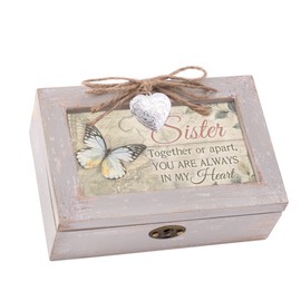 Cottage Garden Sister Always Heart Petite Locket Distressed Natural Music Box Plays Wonderful World