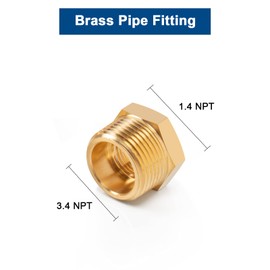 BathAce Brass Reducer Hex Bushing Threaded Pipe Fitting, Heavy Duty Threaded Pipe Fitting Adapter (3/4 Male NPT x 1/4 Female NPT, 5)