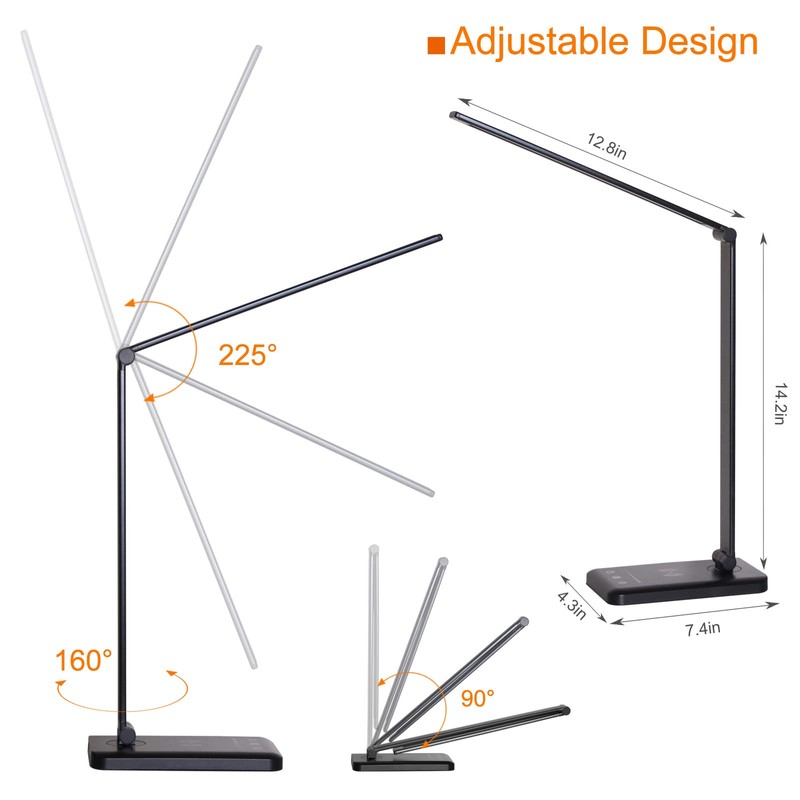 Himigo LED Desk Lamp with Wireless Charger,Eye-Caring Table Lamps,Stepless Dimmable