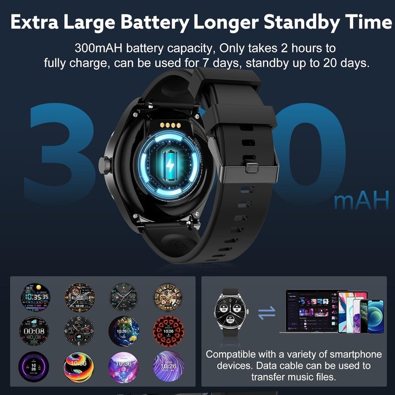 Wagoyo Smart Watch with Earbuds,2-in-1,Touchscreen,for iOS Android (Black)