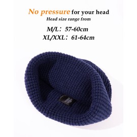 Men's & Women's Winter Fisherman Beanie Merino Wool Blend Knit Cap Big Heads Waffle Hat for Cold-Weather Warm Navy Blue XL/XXL