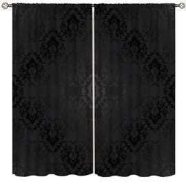 Gothic Vintage Damask Blackout Curtains Antique Victorian Baroque Floral Design Bohemian Exotic Window Curtains for Living Room Bedroom Office Decor 42" W X 45" L