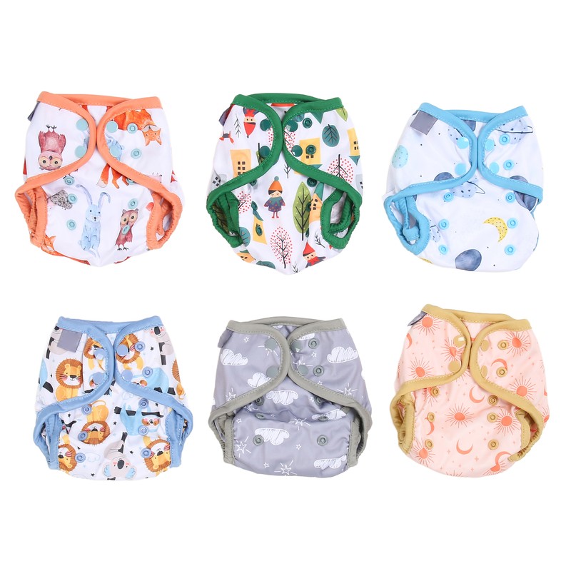 6pcs Baby Cloth Diaper Newborn Cute Pattern Waterproof Adjustable Breathable