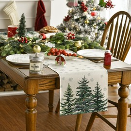 Artoid Mode Pine Tree Snowflake Christmas Table Runner, Seasonal Winter Merry Xmas Kitchen Dining Table Decoration for Home Party Decor 40x100 cm