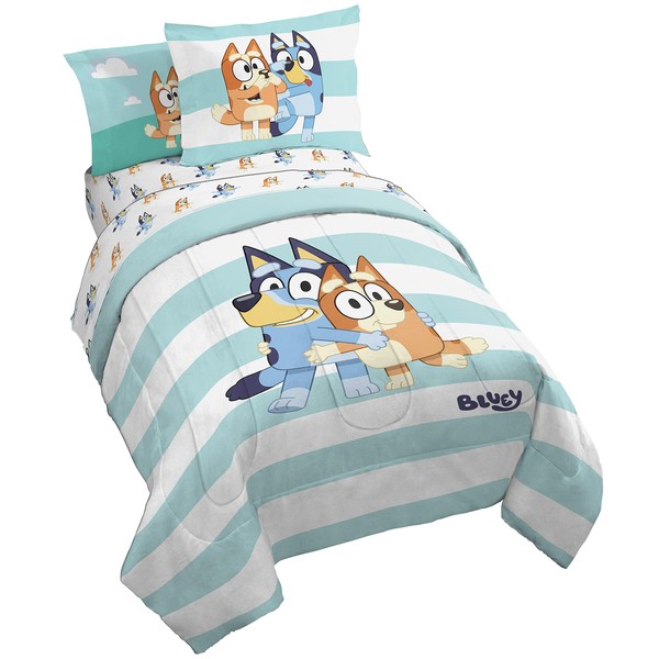 Bluey & Bingo 5 Piece Twin Size Bed Set - Includes Comforter & Sheet Set - Super Soft Kids Bedding Fade Resistant Microfiber (Official Bluey Product)