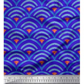 Soimoi Blue Poly Crepe Fabric Scales Geometric Print Fabric by The Yard 42 Inch Wide