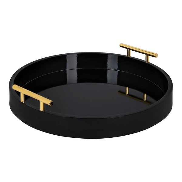 Kate and Laurel Lipton Modern Round Tray, 15.5" Diameter, Black and Gold, Decorative Accent Tray for Storage and Display