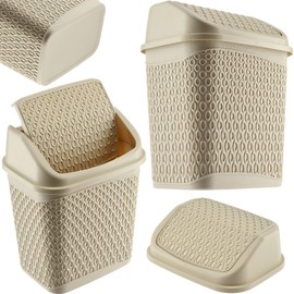 KADAX Rubbish Bin with Swing Lid, Waste Bin with Lid, Plastic Waste Bin, Swing Lid Bin, Waste Paper Bin with Roll Lid (Beige)