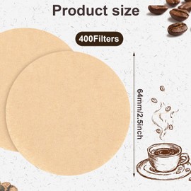 400Pcs Replacement Coffee Filter Paper, 2.5in Unbleached Natural Round Coffee Filter Coffee Accessories Compatible with Aeropress Coffee Makers