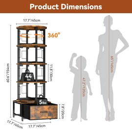 Housolution 5 Tier Rotating Bookshelf Tower with Storage, Rustic Brown