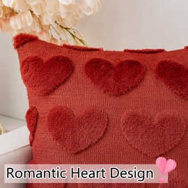 UGASA Valentines Day Pillow Covers 18x18 Inch Set of 2 Cute Heart Pattern Plush Jacquard Romantic Love Decorative Throw Pillow Pillowcases for Lover Girls Wedding Sofa Living Room Bed, Wine Red