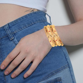 Touchstone NEW Golden Bangle Collection Indian Bollywood Desire Beautifully Carved Conch Shell Inspired Faux Ruby Emerald Thick Designer Jewelry Bangle Bracelets. Set of 4. In Gold Tone For Women