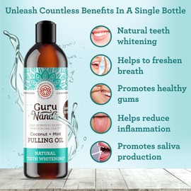 GuruNanda Oil Pulling (8 Fl.Oz) with Coconut & Peppermint Oil - Natural, Alcohol-Free Mouthwash with Tongue Scraper Inside the Box - Promotes Fresh Breath, Teeth Whitening, and Healthier Teeth & Gums