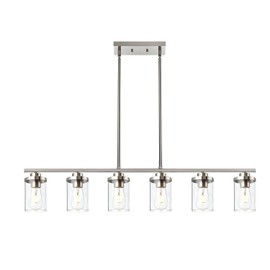 QueeuQ 6 Light Pendant Lights Kitchen Island,Brushed Nickel Farmhouse Island Lighting Fixture Clear Glass Shade Pendant Lighting for Living Room Hallway Bedroom Dining Hall Office Bar