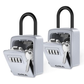 ORIA Key Lock Box, 4 Digit Combination Key Storage Boxes, 2 Pack Key Safe Boxes with Removable Shackle, 5 Keys Storage Capacity Lock Box Weatherproof Indoor Outdoor Key Lock Box, Silver, 3.66in