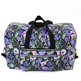 22" Foldable Large Travel Duffel Duffle Bag Sports Gym Tote Bag For Women Overnight Carryon Weekend Bag Shoulder Bag Water Resistant (purple flower)