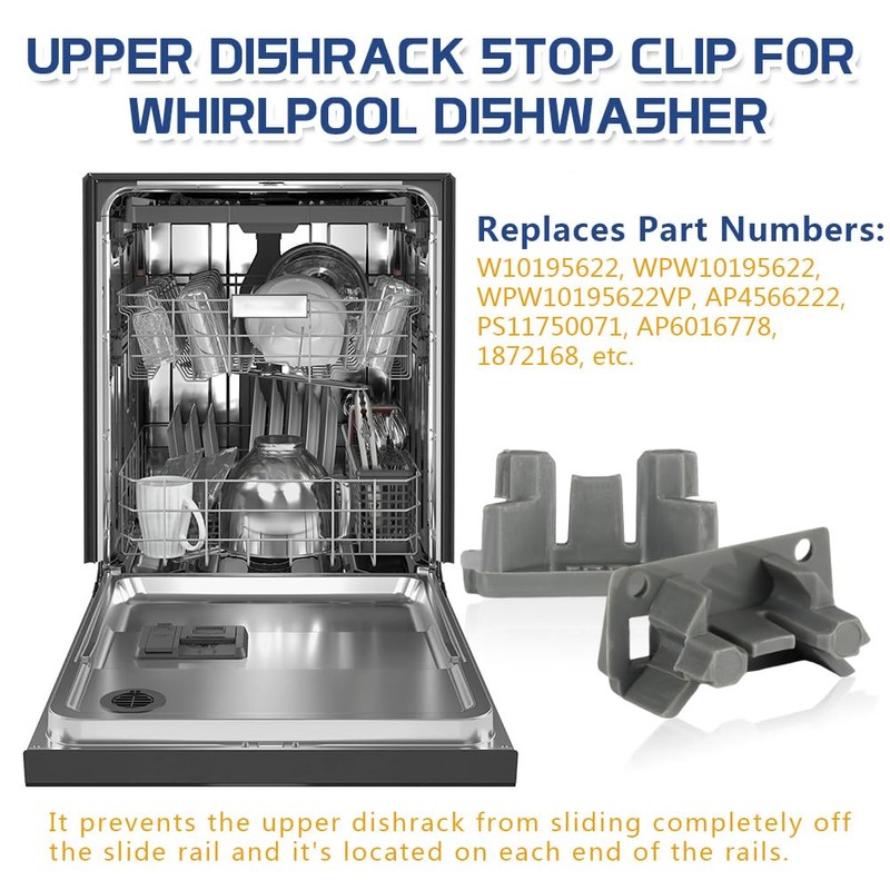 [Upgraded] 2Pcs Dishwasher Rack Stop Clip W10195622, Upper Dishrack Slide