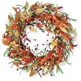 22 inch Appalachia Berry Fall Door Wreath Handcrafted Autumn Wreath Front Door Wreath with Red Berries Farmhouse Wreath for Front Door Outside Indoor Wall Window Thanksgiving Festival Celebration