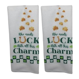 St. Patrick's Day Kitchen Towels – 15x25 Inch, Set of 2 – Holiday Dish Towels for Cooking Baking Grilling and Drying – Seasonal Home Décor Clover, Shamrock, Lucky Who Needs Luck with All This Charm