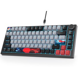 Fogruaden Wired 75% Mechanical Keyboard, Hot Swappable Gasket Mount With Red Switch, RGB Backlit 82 Keys TKL, NKRO Compact Gaming With Knob (Dolch)