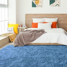 Amearea Shag Fluffy Area Rug for Bedroom Girls Living Room, Extra Soft and Fuzzy Shaggy Rugs, Non Slip, Solid Color Carpet Mat for Boys Nursery Home, Cobalt Blue 5.3x7.5 Feet
