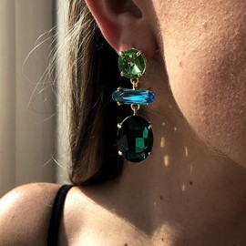 Vintage Rhinestone Earrings Crystal Drop Dangle Earrings for Women Girls Long Crystal Earrings Bridal Wedding Party Prom Jewelry (Green, One size)