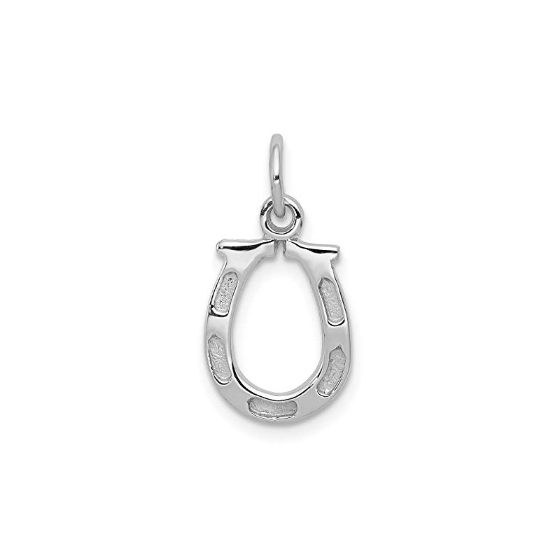 14k White Gold Solid Polished Horseshoe Pendant