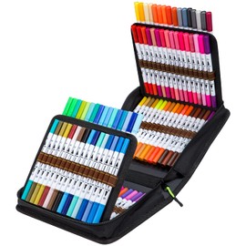 100 Colors Art Markers Set, Ohuhu Dual Tips Coloring Brush Fineliner Color Marker Pens, Water Based Marker for Calligraphy Drawing Sketching Coloring Bullet Journal Father's Day Gift