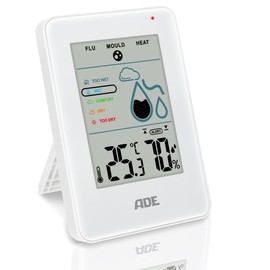 ADE Digital Hygrometer Indoor with Mould Alarm | Moisture Meter with Thermometer | Large LCD Display | White