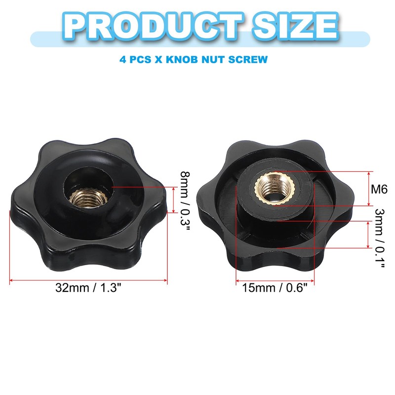 PATIKIL M6 x 32mm Through Hole Knob Nut Screw, 4