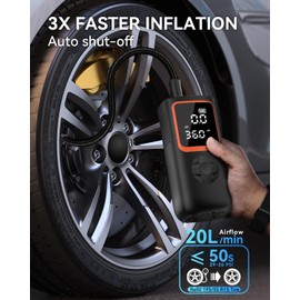KOLTGOO Tire Inflator Portable Air Compressor - 150PSI Cordless Air Pump for Car Tires with Pressure Gauge & LED Light, 3X Faster Inflation Electric Air Compressor for Car Bikes, Motorcycle, Ball
