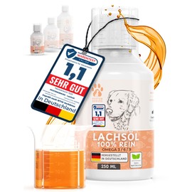 Pfotengenuss Lachsöl für Hunde 250ml - natürliche Omega 3, 6 & 9 Quelle - frisch abgefüllt in Deutschland - natürliches, hochdosiertes Lachs-Öl - Barf-Öl