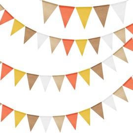 G2PLUS Orange Yellow Bunting Outdoor Weatherproof, 12 m Indoor Party Bunting Garlands, Bunting Garden with 36 Pieces Bunting, 3 Pieces Jute Bunting for Garden, Birthday, Children's Room