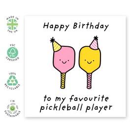 Cute Birthday Card For Him or Her - 'Pickle Ball Player' - Gifts for Women, Men, Friends, Colleagues, Coworker, Partner, Spouse - Playing Ball - Comes with Fun Stickers