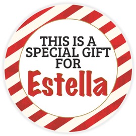 This is a Gift for Estella - Circle Sticker Decal 3 Inch - Candy Cane Merry Christmas Gift Tag Present Tree Holiday Custom Name Santa Claus