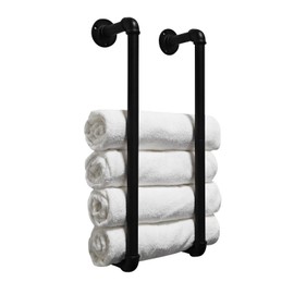 Industrial Pipe Towel Rack for Bathroom Wall Mounted,Towel Holder Black