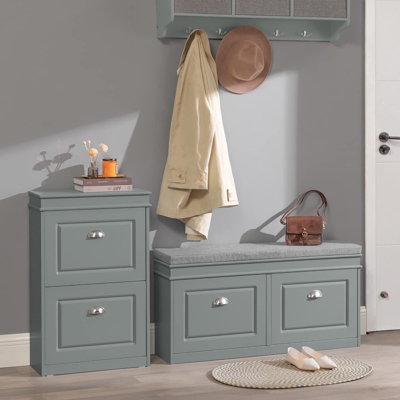 Haotian Small Shoe Cabinet, Grey 2 Flip Drawers Freestanding Shoe