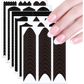 6 Sheets French Manicure Nail Art Stickers Strips Edge Auxiliary Nail Sticker,Self-Adhesive Nail Tips Wavy Line French Tip V-Shaped Stencils for DIY Decoration Stencil Tools