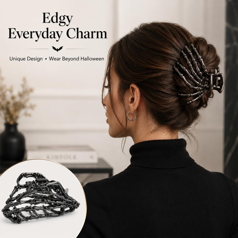 4PCS Gothic Hair Claw Clips, Spider Bat Skull Designs for