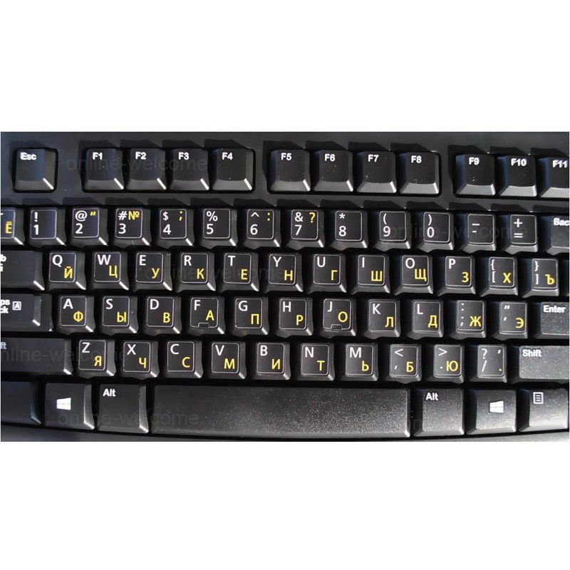 Russian-English Self-Adheisive 2 Pack Keyboard Stickers Black Background Label Shortcut