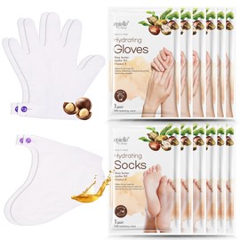 Epielle Hydrating Hand & Foot Masks, 12 Pairs of Deep Moisturizing Socks & Gloves, Relieve and Soften Dry Hands & Cracked Heels with Jojoba Oil and Shea Butter, Korean Skin Care, Spa Gifts for Women