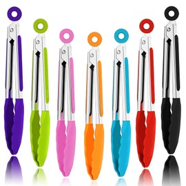 xlehoely 7 Pack Kitchen Tongs,Cooking Tongs with Stainless Steel Silicon Handles and Nylon Tips,7 Inch Stainless Steel Tongs,Heat Resistant Non-Stick BBQ Tongs with Locking, for Cooking Grilling Salad