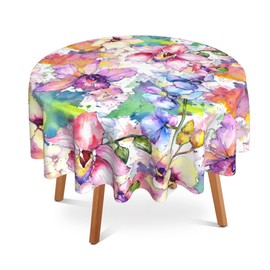 UIUPRO Floral Round Tablecloth 60 inch,Orchid Flower Watercolor Circle Table Cloth Polyester Waterproof Stain Wrinkle Free Table Cover for Home Kitchen Dining Party Pinic Patio Outdoor Decor