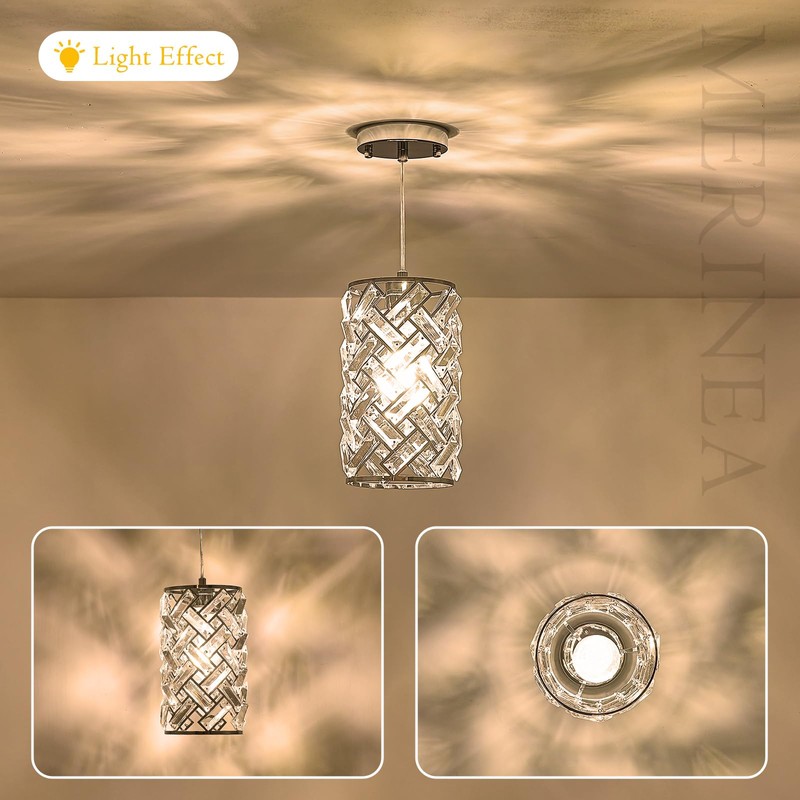 MERINEA Modern Chrome Crystal Pendant Light Fixture – Adjustable Mini