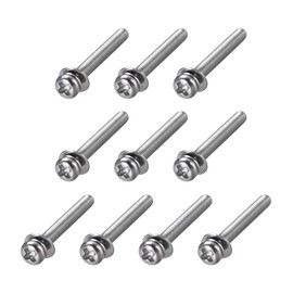 sourcing map M3 x 25mm Stainless Steel Phillips Pan Head Machine Screws Bolts Combine with Spring Washer and Plain Washers 10pcs