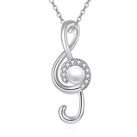 YAFEINI S925 Sterling Silver Musical Note Necklace Musical Symbols Note with Shell Pearl Pendant Necklace Music Necklace for Women Mother Day Valentine day Birthday Gift