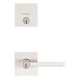 Kwikset 991 Halifax Keyed Entry Lever and Single Cylinder Deadbolt Combo Pack featuring SmartKey Security in Satin Nickel