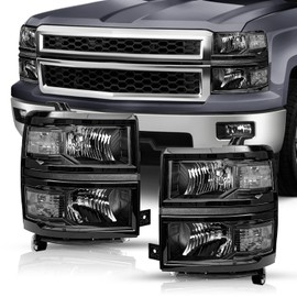 TUSDAR Fits For 2014 2015 Chevy Silverado 1500 Pickup Truck [Halogen OE Style] Headlights Replacement Pair Headlight Assembly Factory Headlamp Front Lamps LH+RH Driver & Passenger Side